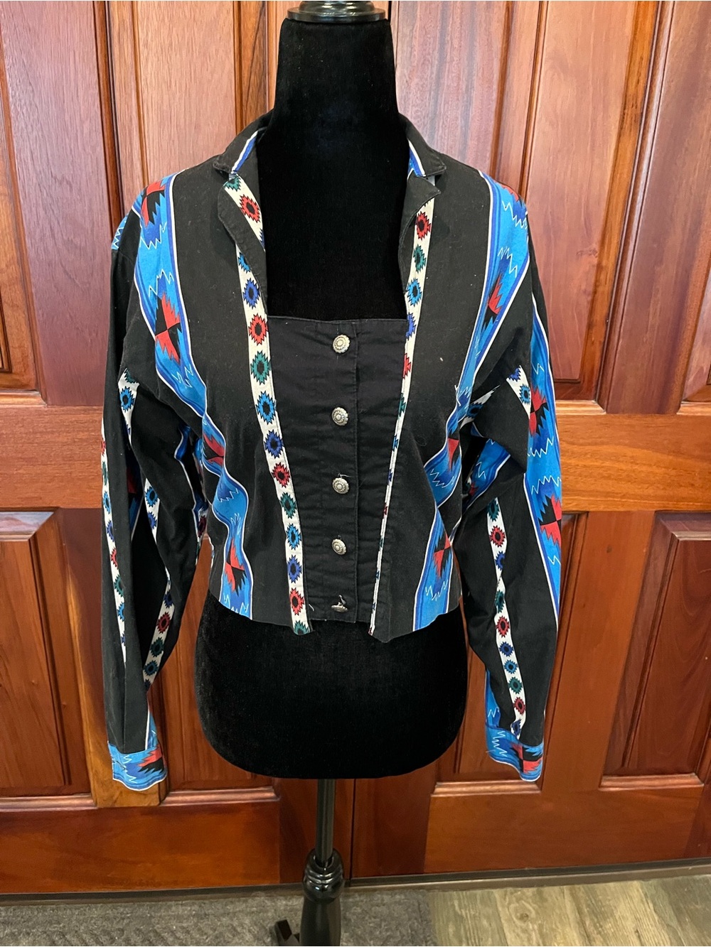 Panhandle Slim Shirt Short Cropped Western Rodeo Aztec Tribal Concho Buttons VTG - Picture 1 of 10